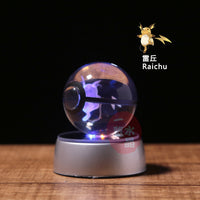 Pokemon Crystal Ball 3D Pikachu Gengar Mew Mewtwo Lamp Base Pokeball Crystal Pokemon Glass Ball Figure Night Light Birthday Gift