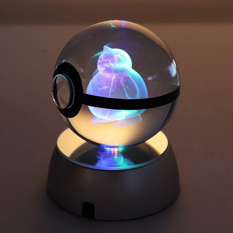 Pokemon Crystal Ball 3D Pikachu Gengar Mew Mewtwo Lamp Base Pokeball Crystal Pokemon Glass Ball Figure Night Light Birthday Gift