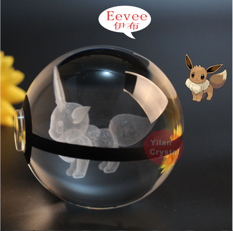 Pokemon Crystal Ball 3D Pikachu Gengar Mew Mewtwo Lamp Base Pokeball Crystal Pokemon Glass Ball Figure Night Light Birthday Gift