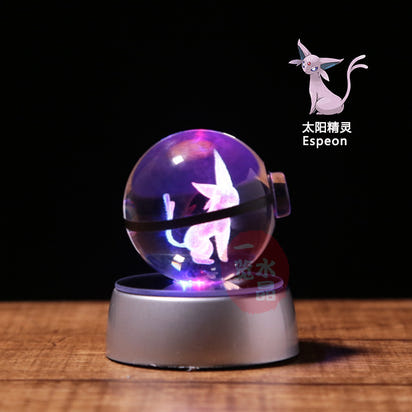 Pokemon Crystal Ball 3D Pikachu Gengar Mew Mewtwo Lamp Base Pokeball Crystal Pokemon Glass Ball Figure Night Light Birthday Gift