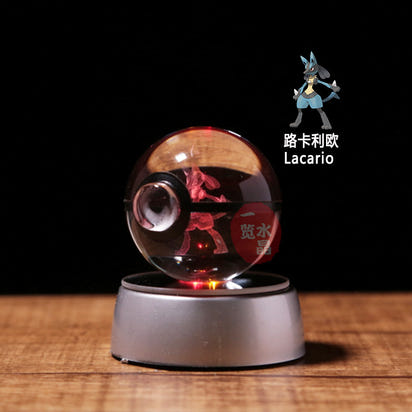Pokemon Crystal Ball 3D Pikachu Gengar Mew Mewtwo Lamp Base Pokeball Crystal Pokemon Glass Ball Figure Night Light Birthday Gift