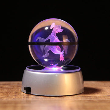 Pokemon Crystal Ball 3D Pikachu Gengar Mew Mewtwo Lamp Base Pokeball Crystal Pokemon Glass Ball Figure Night Light Birthday Gift