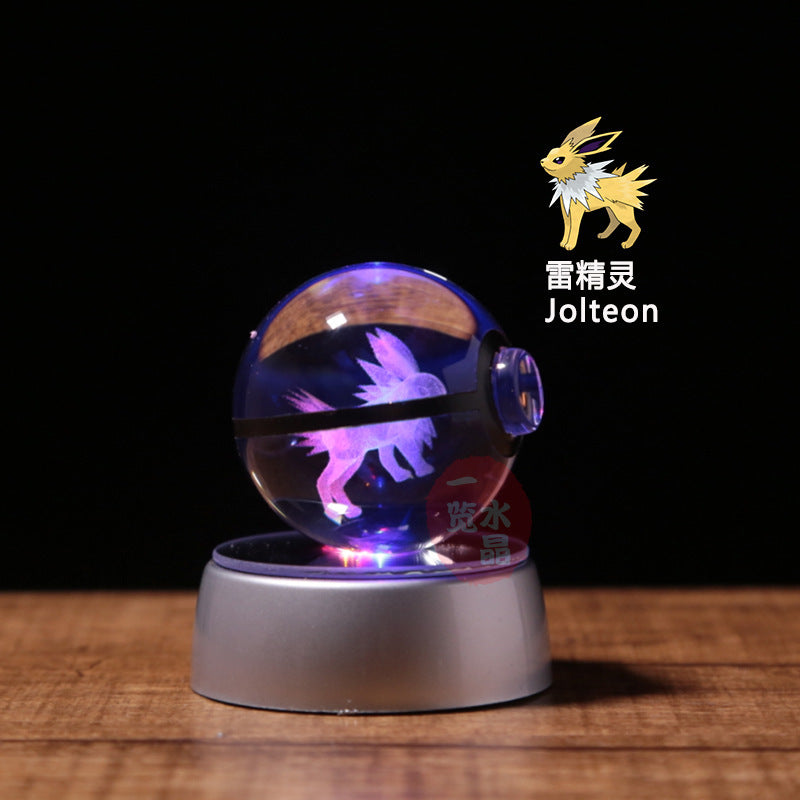 Pokemon Crystal Ball 3D Pikachu Gengar Mew Mewtwo Lamp Base Pokeball Crystal Pokemon Glass Ball Figure Night Light Birthday Gift