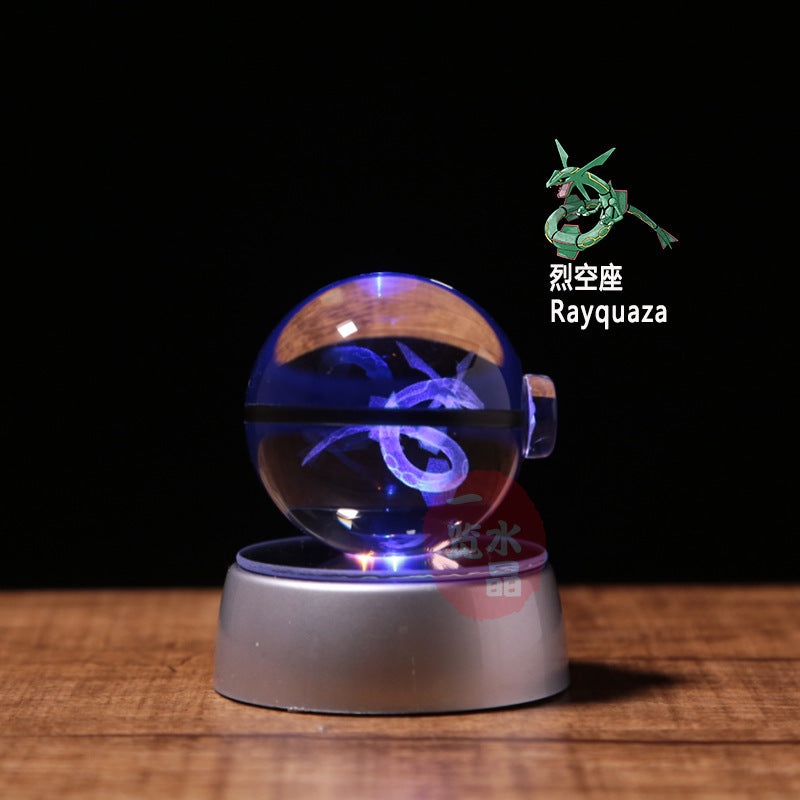 Pokemon Crystal Ball 3D Pikachu Gengar Mew Mewtwo Lamp Base Pokeball Crystal Pokemon Glass Ball Figure Night Light Birthday Gift
