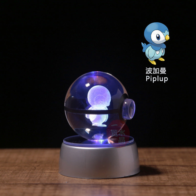 Pokemon Crystal Ball 3D Pikachu Gengar Mew Mewtwo Lamp Base Pokeball Crystal Pokemon Glass Ball Figure Night Light Birthday Gift