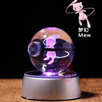 Pokemon Crystal Ball 3D Pikachu Gengar Mew Mewtwo Lamp Base Pokeball Crystal Pokemon Glass Ball Figure Night Light Birthday Gift